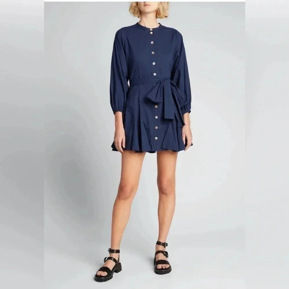 Rhode Emma A-Line Navy Crew Neck Mini Dress Size XS Jeweled Buttons - Picture 3 of 11